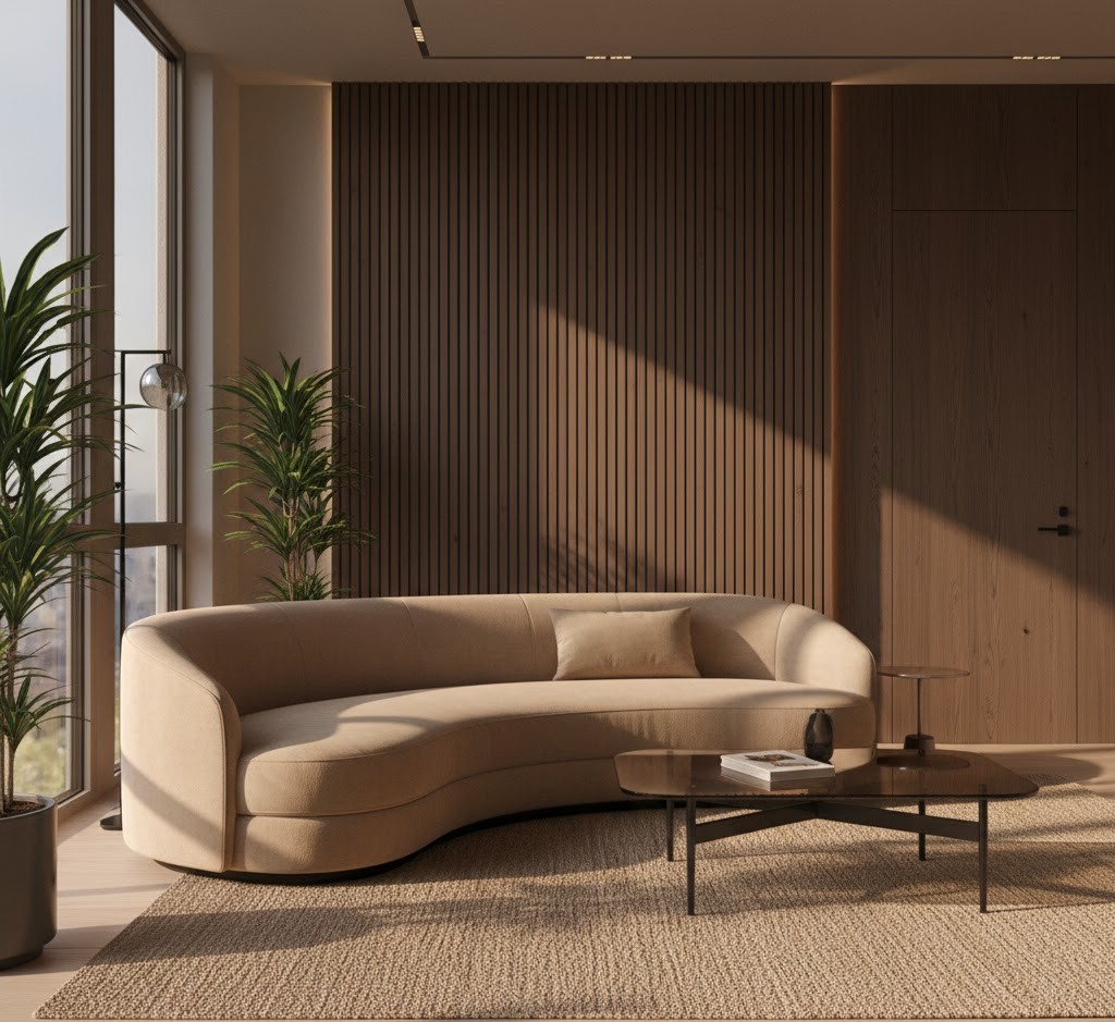 Zona lounge con divano curvo